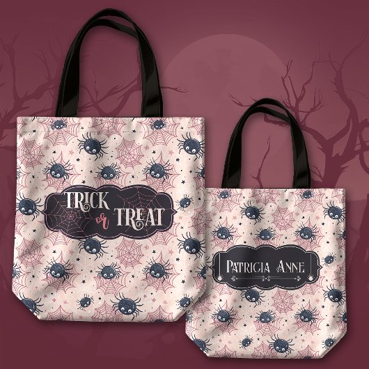 Schattigee Halloween Trick or treat Spinnen en Ste Tote Bag