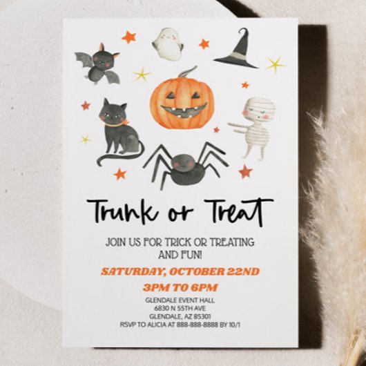 Schattigee Halloween Trunk of Treat Party Invitati Kaart