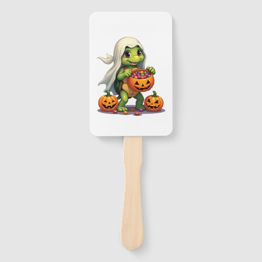 Schattigee Halloween Turtle Ghost met Snoep (8) Handwaaier (Voorkant)