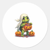 Schattigee Halloween Turtle Ghost met Snoep (8) Ronde Sticker (Voorkant)