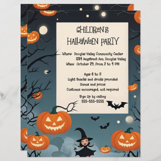 Schattigee Halloween-uitnodiging voor een kinderfe Briefhoofd (Voorkant / Achterkant)