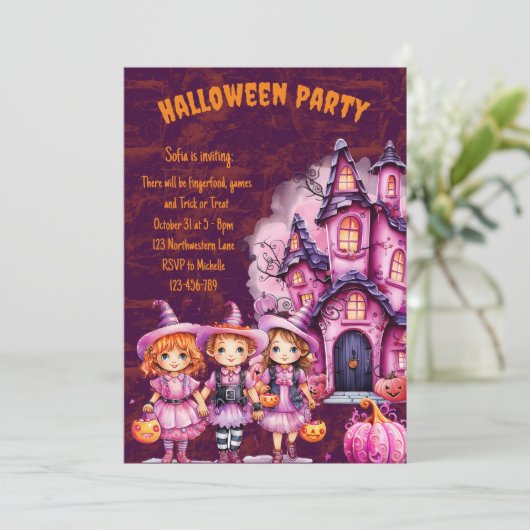 Schattigee Halloween uitnodiging voor kinderen (Staand voorkant)