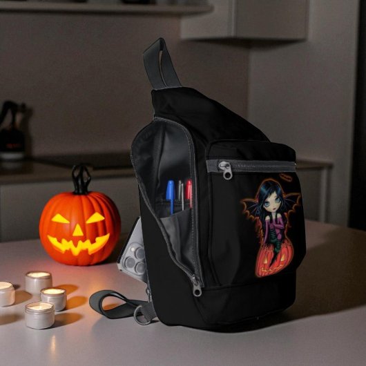 Schattigee Halloween Vampire Girl en Jack-o-Lanter Sling Bag