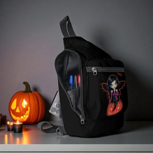 Schattigee Halloween Vampire Girl en Jack-o-Lanter Sling Bag