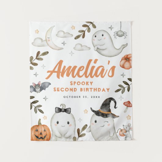 Schattigee Halloween verjaardagsfeestje achtergron Wandkleed (Voorkant)