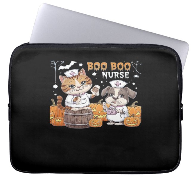Schattigee Halloween Verpleegster Kat en Hond met  Laptop Sleeve (Voorkant)