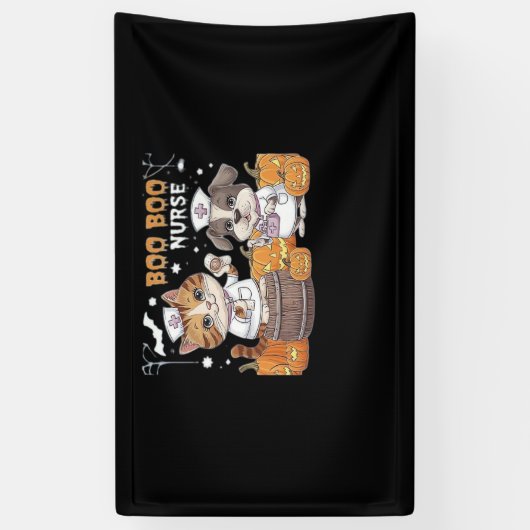 Schattigee Halloween Verpleegster Kat en Hond met  Spandoek (Verticaal)