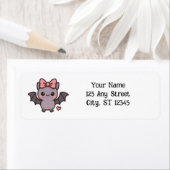 Schattigee Halloween vleermuis met roze boog Etiket (Insitu)