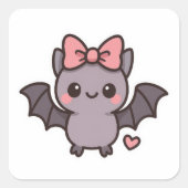 Schattigee Halloween vleermuis met roze boog Vierkante Sticker (Voorkant)