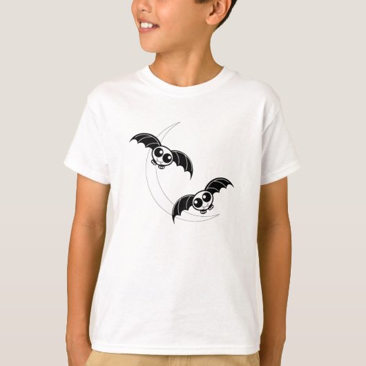 Schattigee Halloween vleermuizen met maan T-shirt (Voorkant)