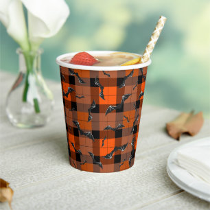 Schattigee Halloween vleermuizen op Plaid Papieren Bekers