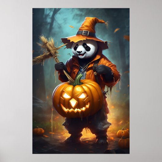 Schattigee Halloween vogelverschrikker Panda Poster (Voorkant)