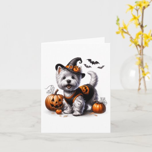 Schattigee Halloween Westie T-shirt West Highland  Kaart (Gele Bloem)