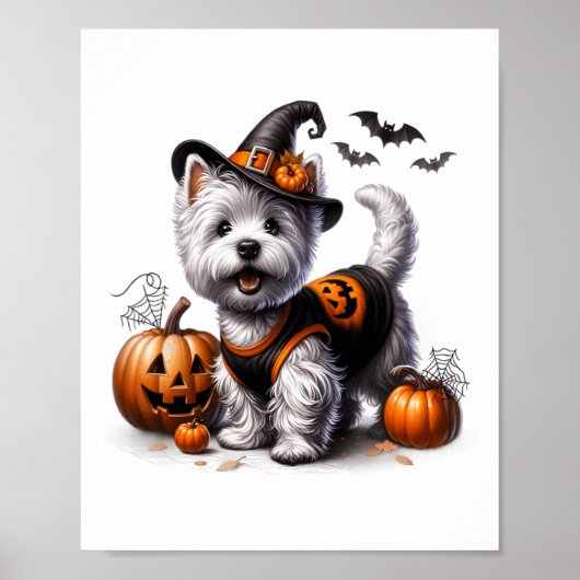 Schattigee Halloween Westie T-shirt West Terrier D Poster (Voorkant)