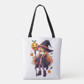 Schattigee Halloween Witch Anime Girl Sticker Tote Bag (Achterkant)