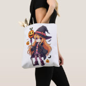 Schattigee Halloween Witch Anime Girl Sticker Tote Bag (Dichtbij)