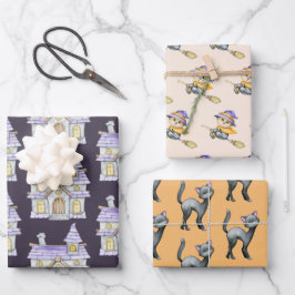 Schattigee Halloween Witch Black Cat Old House Inpakpapier Vel