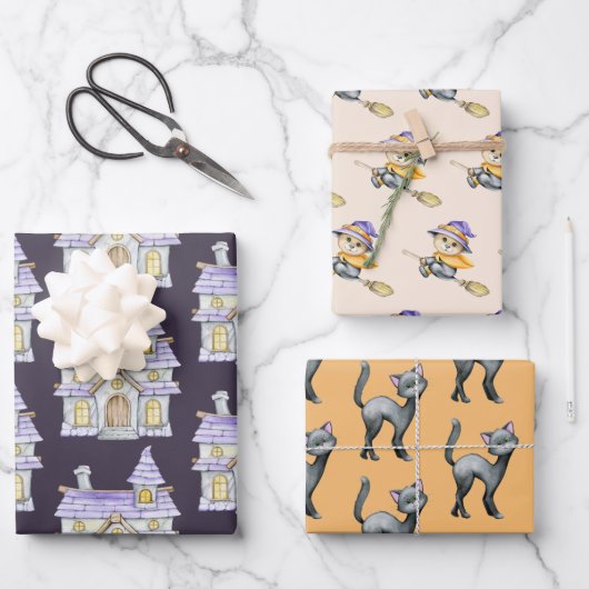 Schattigee Halloween Witch Black Cat Old House Inpakpapier Vel (Voorkant)