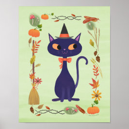 Schattigee Halloween Witch Cat Art Print