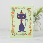 Schattigee Halloween Witch Cat DIY Blank Kaart (Staand voorkant)