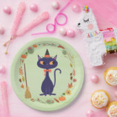 Schattigee Halloween Witch Cat Green Papieren Bordje (Feest)