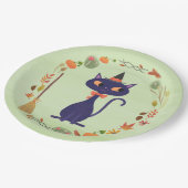 Schattigee Halloween Witch Cat Green Papieren Bordje (Gekanteld)