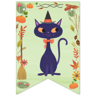 Schattigee Halloween Witch Cat Green Vlaggetjes