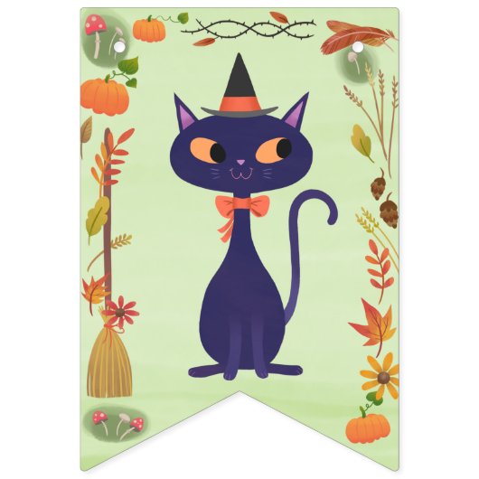 Schattigee Halloween Witch Cat Green Vlaggetjes (Tweede vlag)