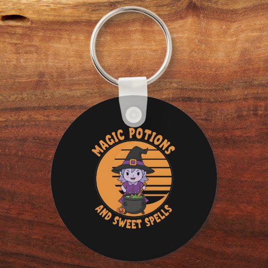 Schattigee Halloween Witch & Cauldron Sleutelhange Sleutelhanger (Voorkant)