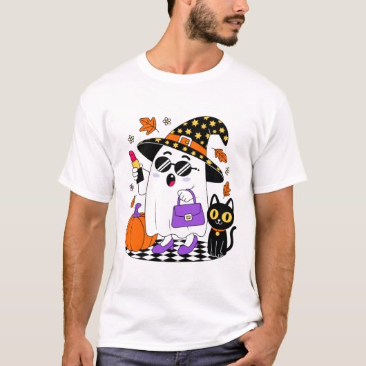 Schattigee Halloween Witch Ghost Mannen T-shirt (Voorkant)