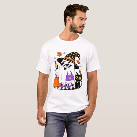 Schattigee Halloween Witch Ghost Mannen T-shirt (Voorkant volledig)