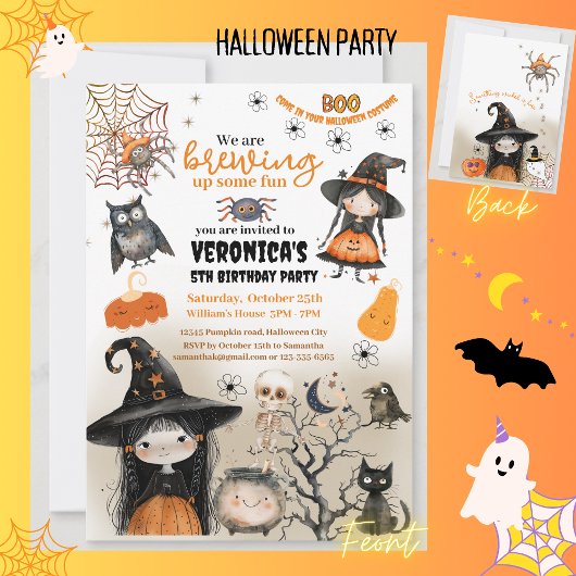 Schattigee Halloween Witch Kinder Partij Kaart