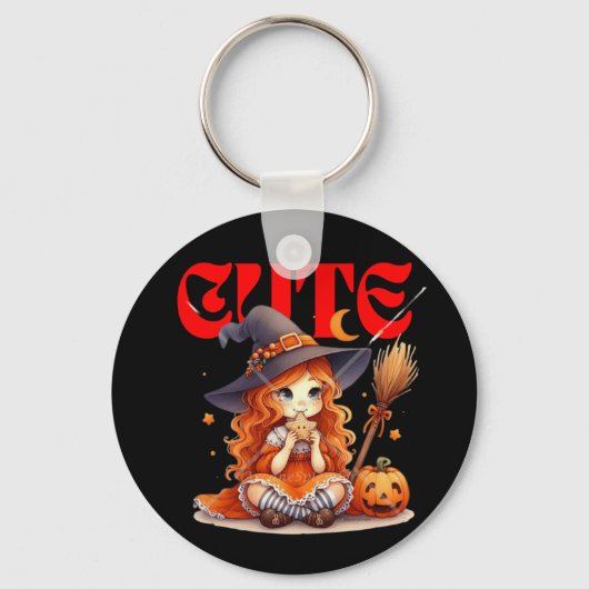 Schattigee Halloween Witch Sleutelhanger (Voorkant)