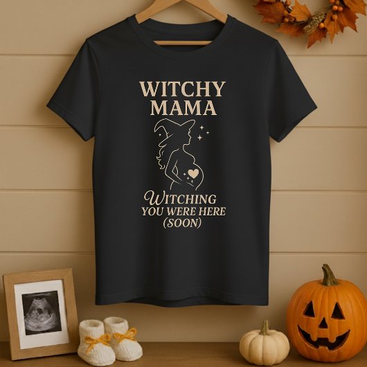 Schattigee Halloween Witchy Mama Pregant Wish T-shirt