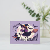 Schattigee Halloween-woordspeling met heks en kat Briefkaart (Staand voorkant)