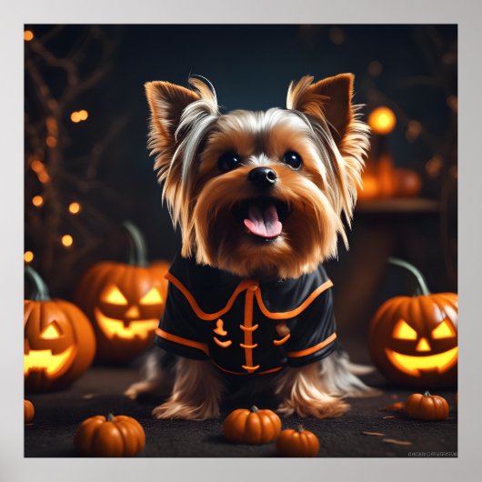 Schattigee Halloween Yorkshire Terrier Puppy Honde Poster (Voorkant)
