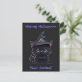 Schattigee Halloween zwarte kat Briefkaart (Staand voorkant)