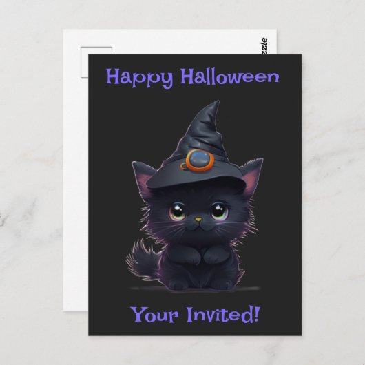 Schattigee Halloween zwarte kat Briefkaart (Voorkant / Achterkant)