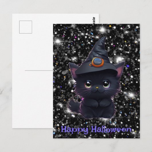Schattigee Halloween zwarte kat Briefkaart (Voorkant / Achterkant)