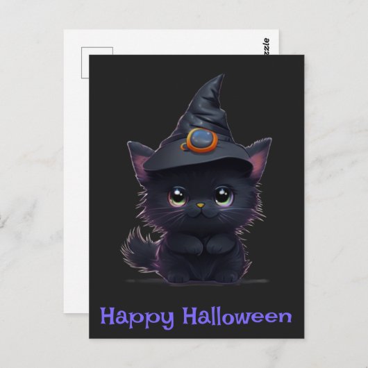 Schattigee Halloween zwarte kat Briefkaart (Voorkant / Achterkant)