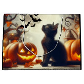 Schattigee Halloween zwarte kat geschenktas Groot Cadeauzakje (Voorkant)