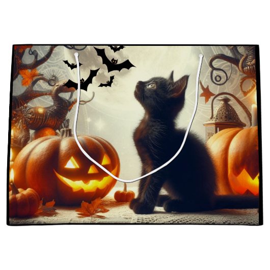 Schattigee Halloween zwarte kat geschenktas Groot Cadeauzakje (Voorkant)