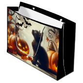 Schattigee Halloween zwarte kat geschenktas Groot Cadeauzakje (Voorkant Gekanteld)