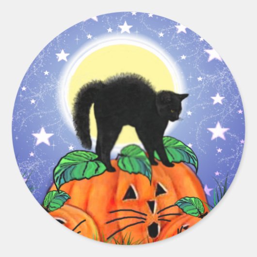 Schattigee Halloween Zwarte Kat met Pompoenen Stic Ronde Sticker (Voorkant)