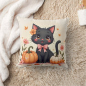 Schattigee Halloween Zwarte Kat met Pompoenen - Vi Kussen (Deken)