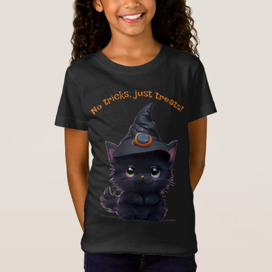 Schattigee Halloween zwarte kat T-shirt (Voorkant)