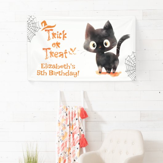 Schattigee Halloween zwarte kat Trick or treat ver Spandoek (Insitu)