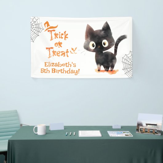 Schattigee Halloween zwarte kat Trick or treat ver Spandoek (Beurs)