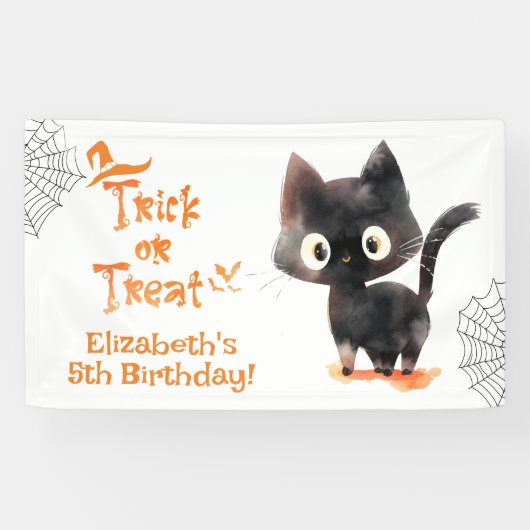 Schattigee Halloween zwarte kat Trick or treat ver Spandoek (Horizontaal)