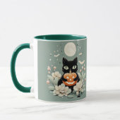 Schattigee Halloween Zwarte Kat, Volle Maan & Pomp Mok (Links)